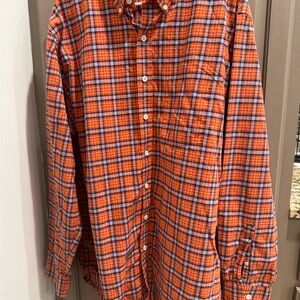 Izod Men's Orange and Blue Plaid Button Down Shirt